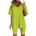 thumbnail image 1 of HomeGardon Womens Set Two Piece Outfits for Women Casual Summer V Neck Short Sleeve T-Shirt Tops Slim Leg Biker Shorts Workout Sports Tracksuit Purple Suits,S-XXXL, 1 of 4
