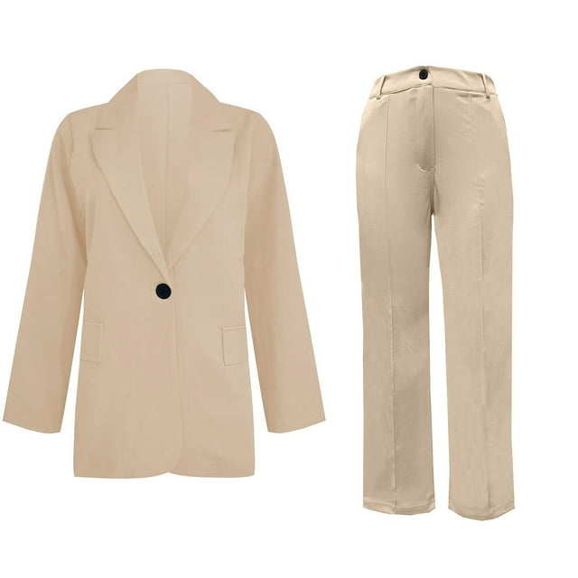 HomeGardon Womens Set Summer Clearance! Women Suit Jackets Set Solid 2 Piece Outfits for Women Dressy Blazer Long Sleeve Jackets High Waisted Straight Leg Pants Suits Set Business Casual Office S-5XL