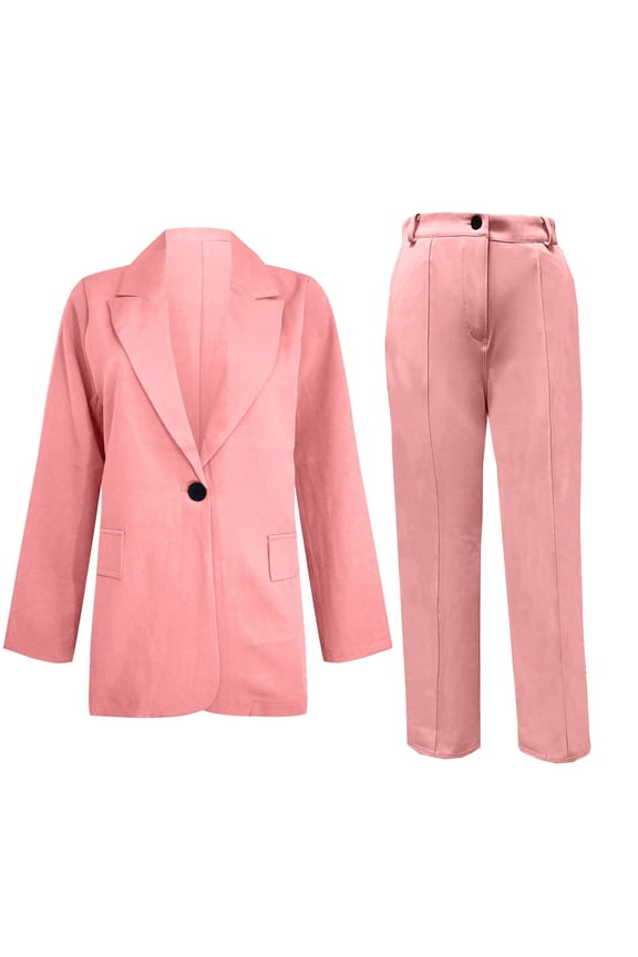 Womens Set Women Suit Jackets Set Solid 2 Piece Outfits for Women Dressy Blazer Long Sleeve Jackets High Waisted Straight Leg Pants Suits Set Business Casual Office S-5XL