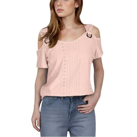 HomeGardon Womens Shirts Plus Size Tops for Women,Fashion Casual Solid Color Shoulder Leakage Short Sleeve Pullover Short Sleeve Top,S-XXXXXL