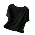 thumbnail image 1 of HomeGardon Womens Shirts Plus Size Tops for Women,Women's Solid Color Imitation Cotton and Linen Shoulder Down Short Sleeved Round Neck Hem Slit Top,S-XXXXL, 1 of 1