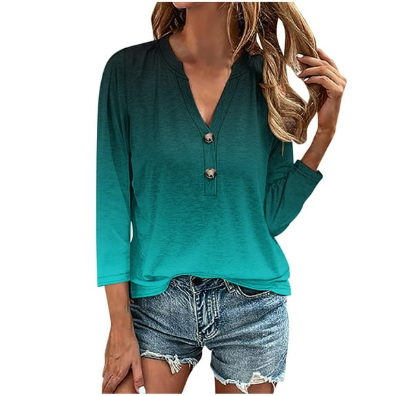 HomeGardon Womens Shirts Plus Size Tops for Women,Women's Fashion Solid Button Shirt Female-Neck Loose T-shirt Blouse,S-XXXXL