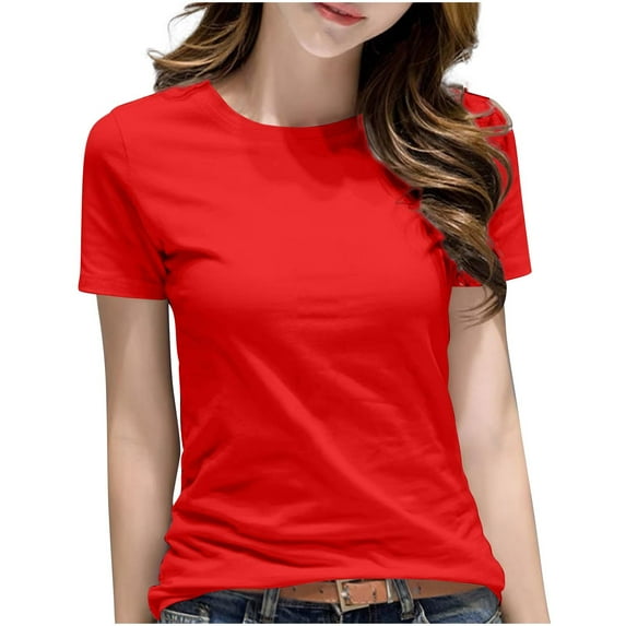 HomeGardon Womens Shirts Plus Size Tops for Women,Women's Solid Color Shoulder Short Sleeved Round Neck Casual Fashion Top,S-XXXXXL