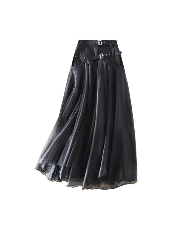 Womens Skirts Summer,Skirts for Women Women's Japanese and Korean Patchwork Mesh High-waisted Skirt Drapes Down and Looks Slim Midi A-line Skirt,S-XL
