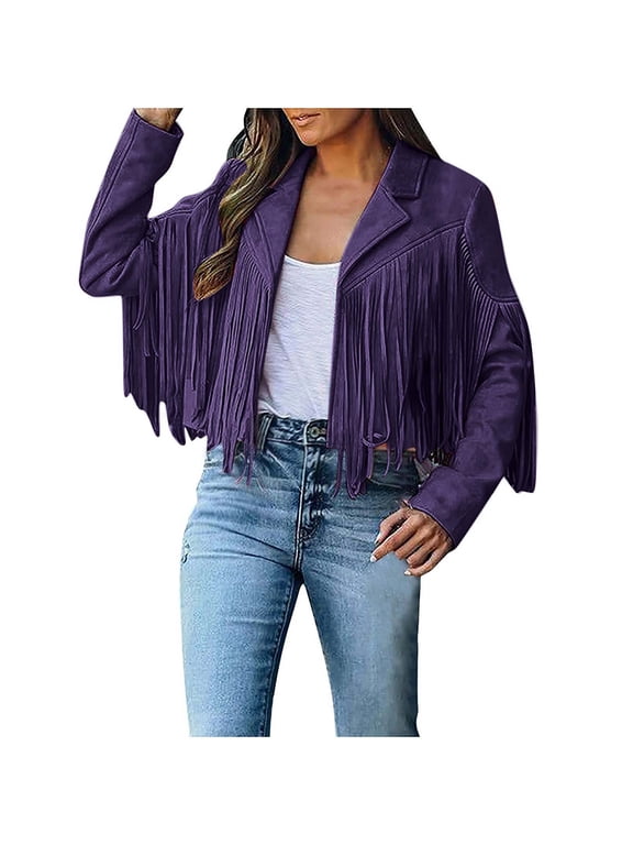 Womens Summer Cardigan Women's Fringe Leather Jackets - Suede Faux Casual Loose Long Sleeve Motocycle Biker Cropped Coat Vegan Blazer Pleather Fashion Tassel Light Blue,S-XXL
