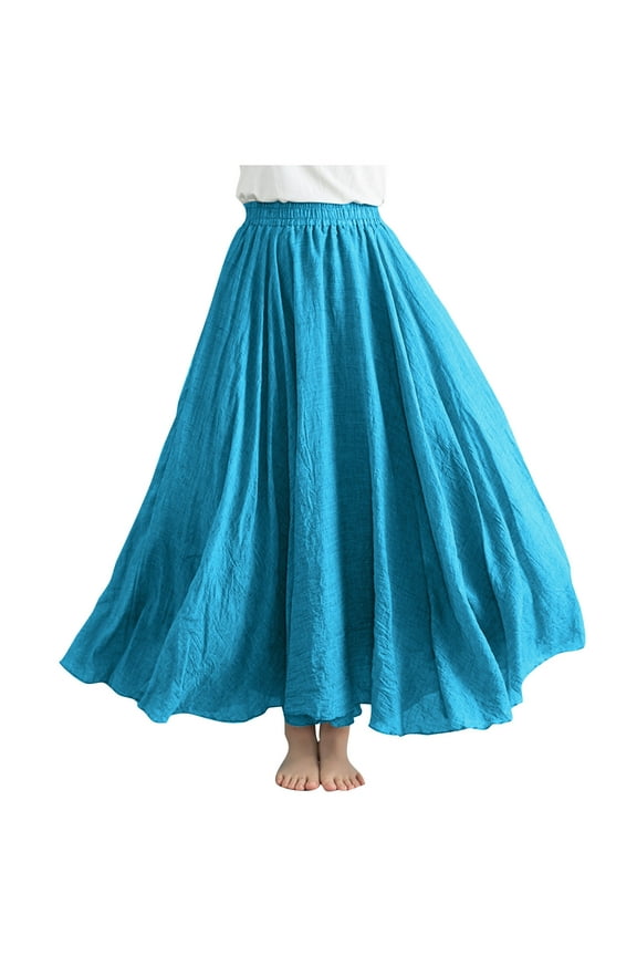 ,Womens Summer Dresses Dresses for Women Women Casual Large Solid Elastic Waist Flax-line Ankle Skirt