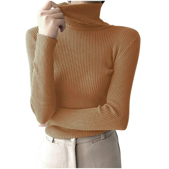 HomeGardon Womens Sweaters Long Sleeved High Neck Base Sweater Solid Color Pullover Sweater Knitted High Neck Sweater