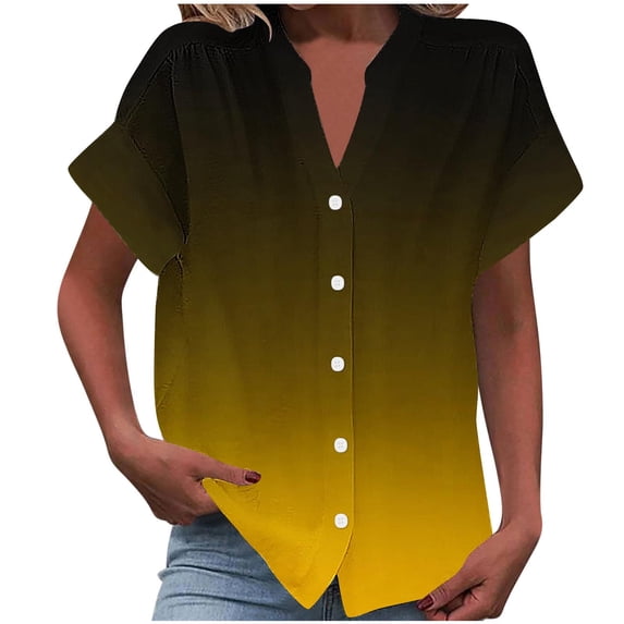 HomeGardon Womens T Shirts Tops for Women Fashion Women's Short Sleeved Solid Color Spring/summer Button Up Shirt Top,S-XXL
