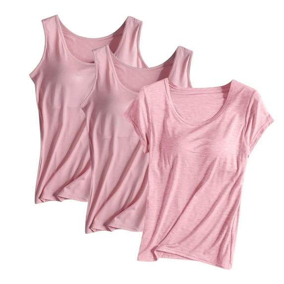 HomeGardon Womens Tops 3PCS Shelf Bra Camisole Tops for Women, Adjustable Spaghetti Strap Tank Tops, Cotton Casual Solid Color Crew Neck Yoga Cami Summer Sleeveless Undershirts 3 Pack