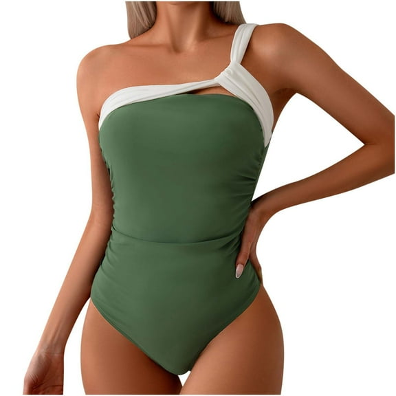 HomeGardonOne Piece Tankini Bathing Suits for Women, One Shoulder Swim Top with Bottom Swimsuits,Sexy Swimsuits for Women,One Shoulder Swimsuit Crinkle Waist Cutout Swimwear Beachwear