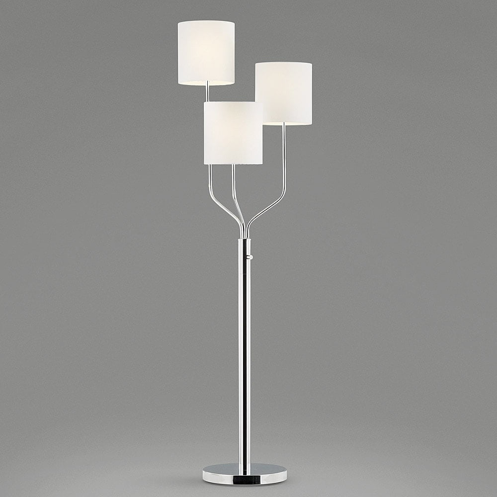 Adjustable 68" Silver Metal Floor Lamp with White Linen Shades
