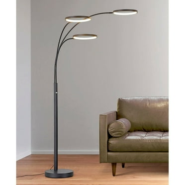 HomeGlam Angels 80"H Three Ring Dimmable LED Lights Arched Floor Lamp BLACK Black N/A