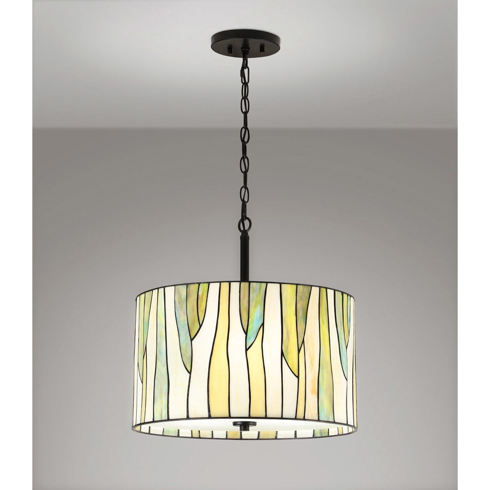 Barossa Green Stained Glass Drum Pendant Lamp with Bronze Finish