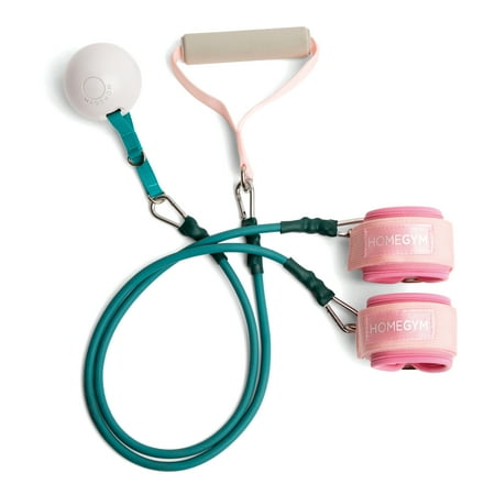 HomeGym Exercise Body Toner Set with Resistance Bands, Adjustable Nylon Straps, Handle and Carry Bag, Teal Pink