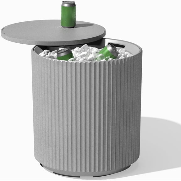 HomeHarbor 21in Outdoor Cooler Side Table, Modern, Stone-Plastic Composite, Gray, Weather Resistant, Made in Canada