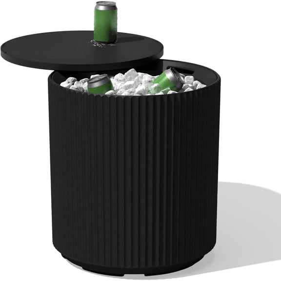HomeHarbor Outdoor Cooler Side Table - 2 in 1, Black, 21 inch