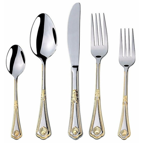 HomeHut 20 Piece Seashell Silverware Set - 18/10 Gold Plated Stainless Flatware