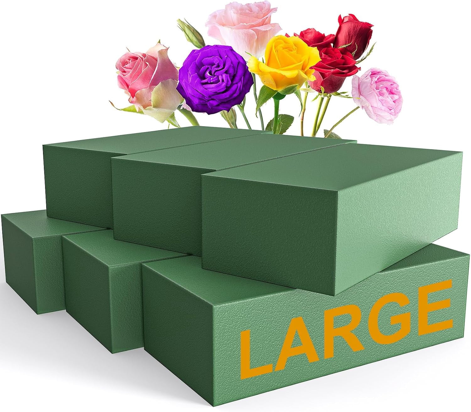 HomeJoy New 6 Pack Large Floral Flower Foam Blocks, Green Plant Foam for Flower Arrangements, Wet & Dry Florist Foam Styrofoam for Fresh and Artificial Flowers (7.5"L X 3.5"W X 2"H)