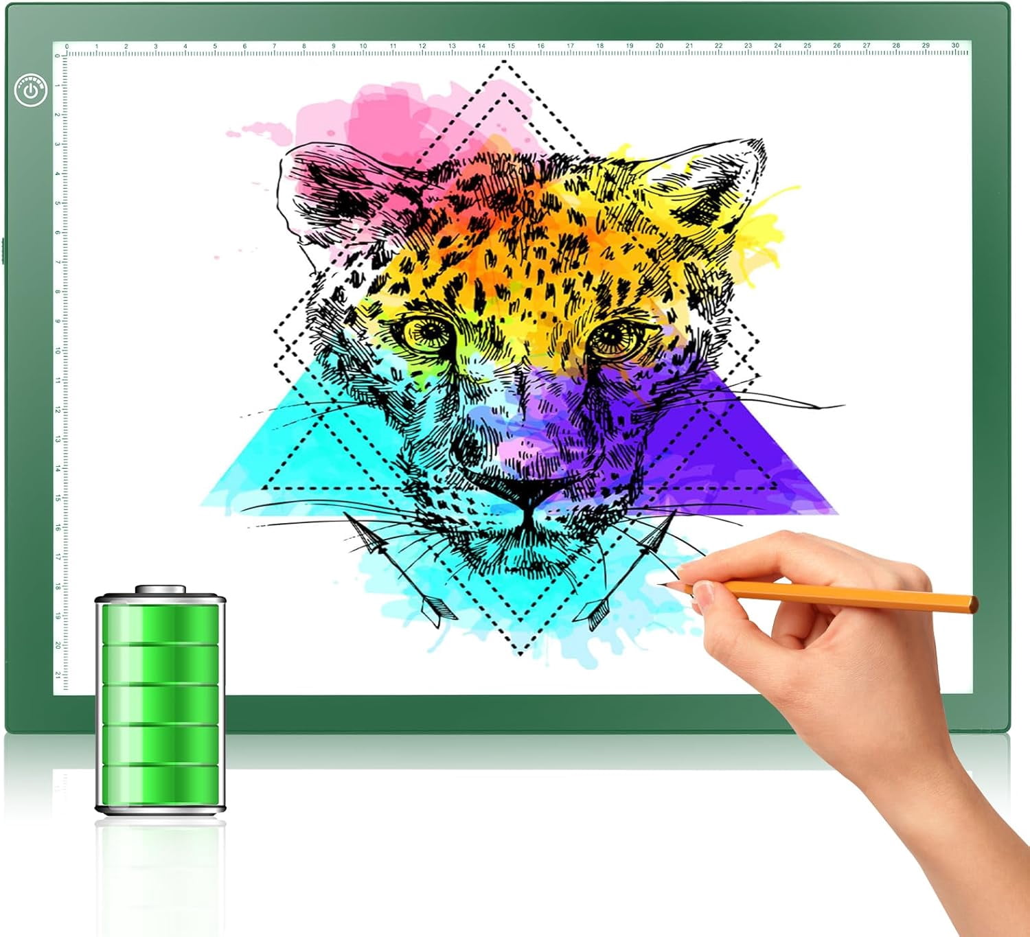 Rechargeable Battery Powered Light Tracing Box, Ultra-Thin Adjustable USB Power Artcraft LED Trace Light Pad Size A4 for Drawing, Streaming, Sketching, Animation, Stenciling (Green)
