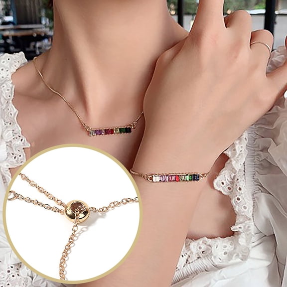 HomeKingdee 1 Set Rainbow Vintage Bracelet and Necklace Jewelry Set - Multicolor Metal Choker Clavicle Chain for Women Gift