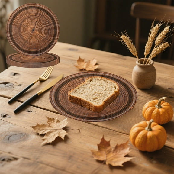 HomeKingdee 10 Pcs Camping Wood Grain Paper Plates - Rustic Dinner Plates for Lumberjack Party, Hunting Birthday Decorations, Outdoor Camping Supplies