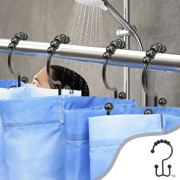 HomeKingdee 12 Pcs Iron Shower Curtain Hooks Rings - Bathroom Clips for Secure Hold, Rust-Proof Design with Smooth Motion, 2.76 Inch for Shower and Window Curtains, Black/Gold White/Silver