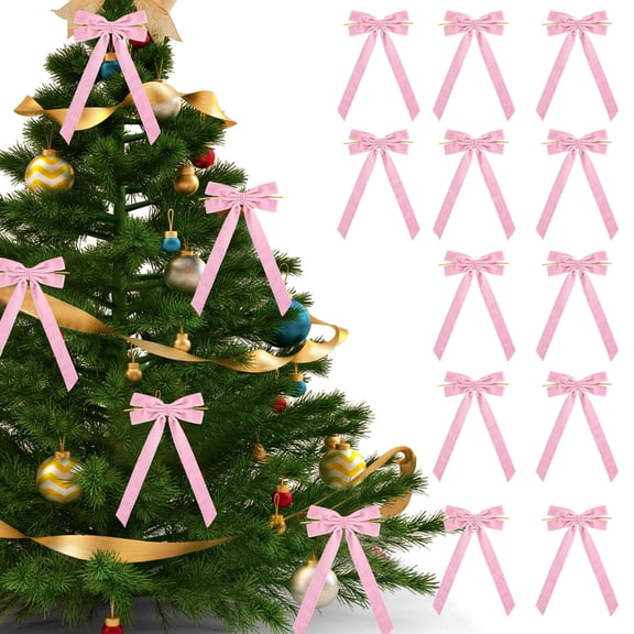 HomeKingdee 12 Pcs Velvet Christmas Bows - 5x10 Inch Red Festive Decorations for Tree Wreath Gift Wrapping Party Supplies Home Crafts