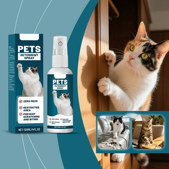 HomeKingdee 120ml Cat Scratch Deterrent Spray - Natural Furniture Protection Spray for Multi-Cat Homes, Non-Toxic Pet Behavior Training Aid with Odorless Formula