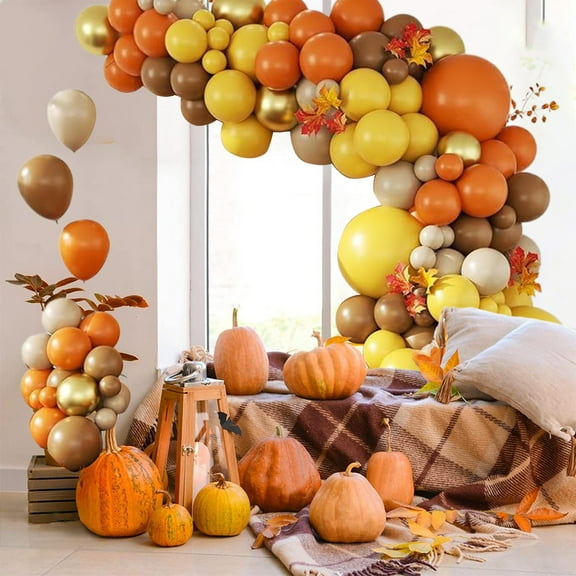 HomeKingdee 157PCS Orange Balloons Chain Set - Fall Theme Party Decorations with Multi-Size Balloons for Thanksgiving Birthday Wedding Decoration