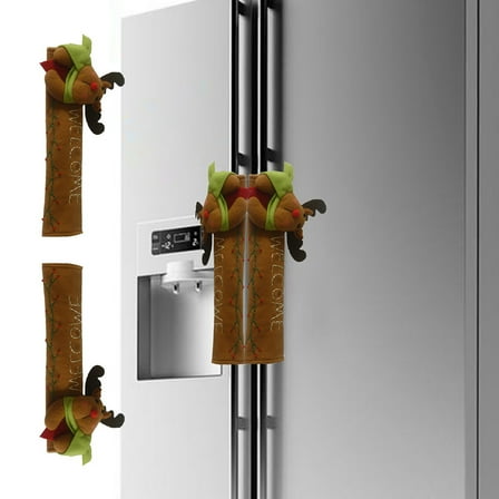 HomeKingdee 2 Pcs Christmas Refrigerator Handle Covers - Cloth Microwave Oven Appliance Handle Protectors with Festival Decorations for Christmas Xmas Indoor Kitchen Accessories