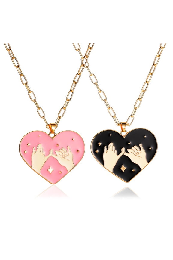 2 Pcs Couple Love Cartoon Necklace - Large Pendant Personality Drops Oil Hook Clavicle Chain Alloy Fashion Jewelry for Women Gift for Christmas Party Holiday