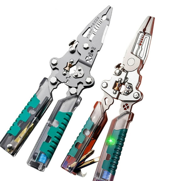 HomeKingdee 2 Pcs Folding Wire Strippers - 20-in-1 Multi-function Electrician's Pliers with Voltage Tester, Industrial Chrome Vanadium Steel Tool for Electrical Repairs & Indoor Improvement