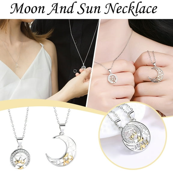 HomeKingdee 2 Pcs Valentine's Day Couple Necklace - Sun and Moon Pendant Copper Crystal Jewelry for Men and Women Romantic Gift