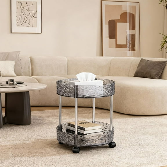 HomeKingdee 2-Tier Side Table with Wheels, Rolling TV Tray & Mobile Utility Cart - Compact Couch Movable Side Table with Storage Shelf