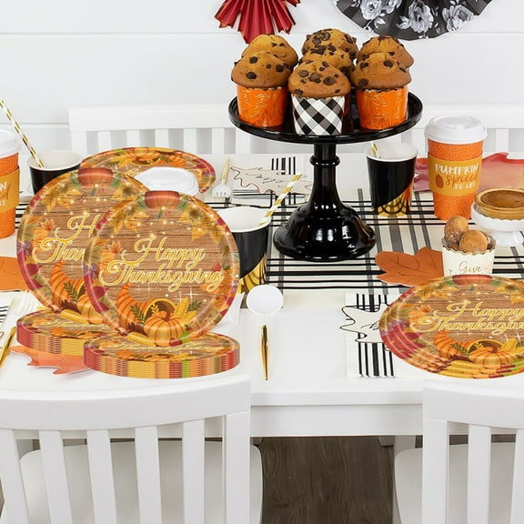 HomeKingdee 20 Pcs Thanksgiving Dinner Plates - Multicolor Paper Autumn Party Supplies for Fall Table Decorations, Pumpkin Turkey Dishes, Thanksgiving Indoor Party Decor 8.86x8.86x0.98 Inches