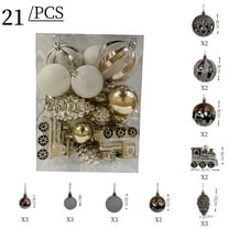 HomeKingdee 21 Pcs White Champagne Christmas Ornaments, Shatterproof Plastic Hanging Balls Set