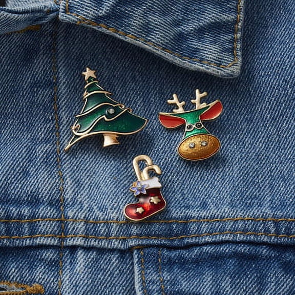 HomeKingdee 3 Pcs Christmas Brooch Set - Alloy Christmas Stocking Tree Deer Fashion Pin for Women and Girls, Holiday Party Decoration Gift