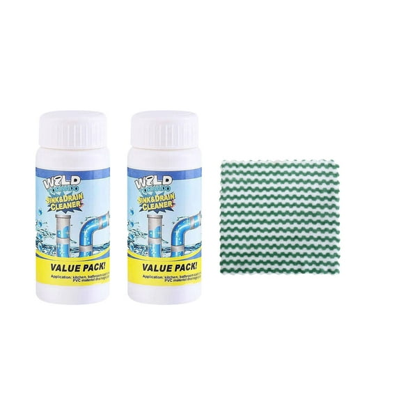 HomeKingdee 3 Pcs Fast-Foaming Drain Oxy Cleaner Powder with Cleaning Towel - Powerful Enzyme Pipe Unclogger Safe for PVC Pipes, Septic Systems