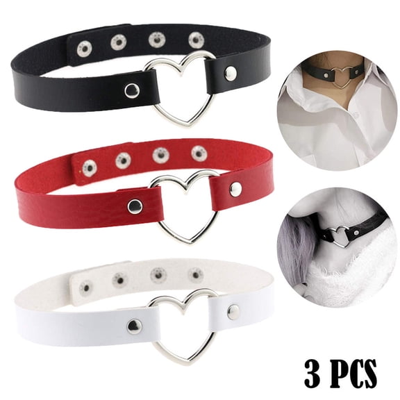 HomeKingdee 3 Pcs Punk PU Leather Heart Neck Chain Collar - Fashionable and Elegant Jewelry for Women, Suitable for Parties, Banquets, and Daily Use