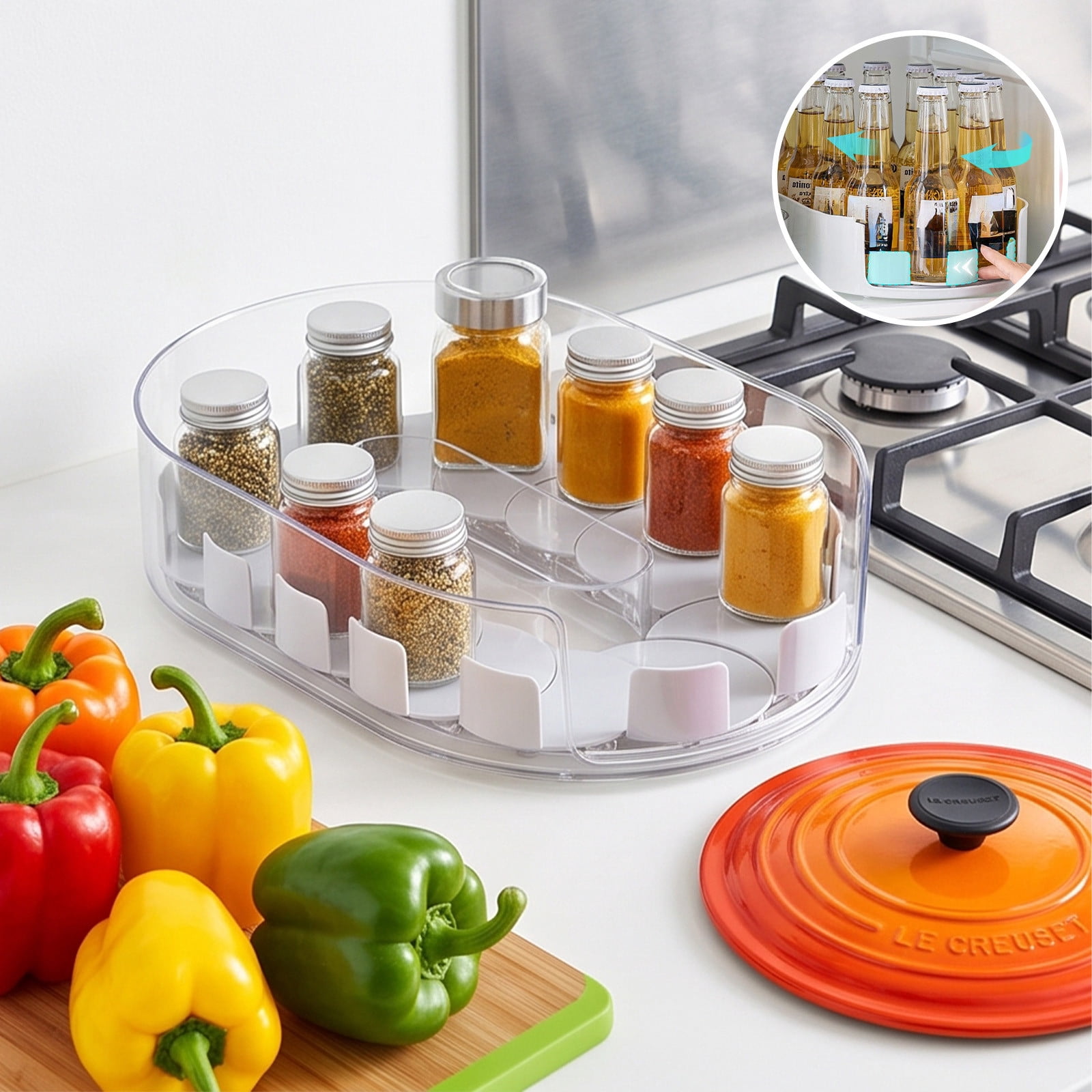 HomeKingdee 360 Rotatable Adjustable Divider Storage Turntable Tray ...