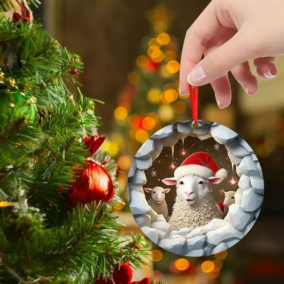 HomeKingdee 3D Break Through Lamb Sheep Christmas Ornament - Round PVC Ornament