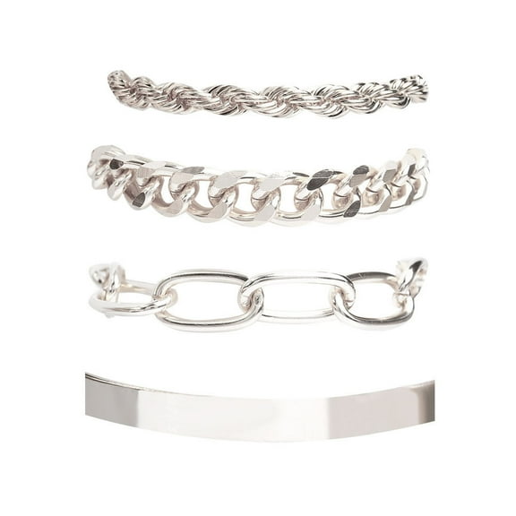 HomeKingdee 4 Pcs Hip-hop Cuban Bracelet - Punk Metal Twisted Rope Chain with Rhinestones Jewelry Gift for Women