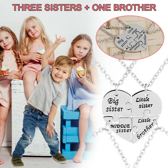 HomeKingdee 4 Pcs Stainless Steel Personalized Name Heart Puzzle Necklace - Family Gift for Sisters, Brother, Anniversary, Valentine's Day