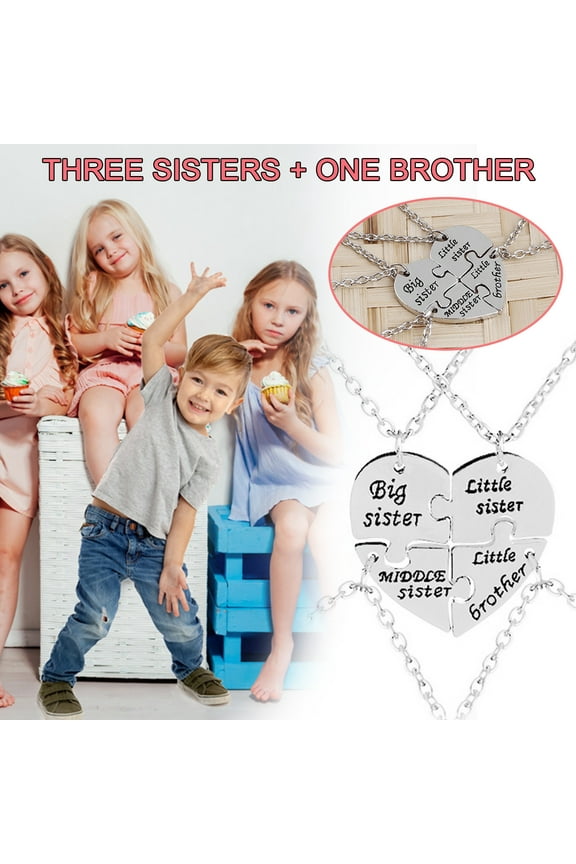 4 Pcs Stainless Steel Personalized Name Heart Puzzle Necklace - Family Gift for Sisters, Brother, Anniversary, Valentine's Day