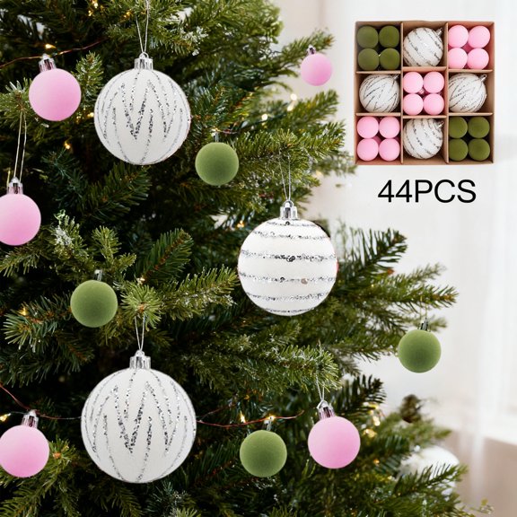 HomeKingdee 44 Pcs 6CM Special Shaped Flocking Christmas Balls - Multicolor Plastic Velvety Ornaments for Festive Tree Garlands Indoor Party Decorations