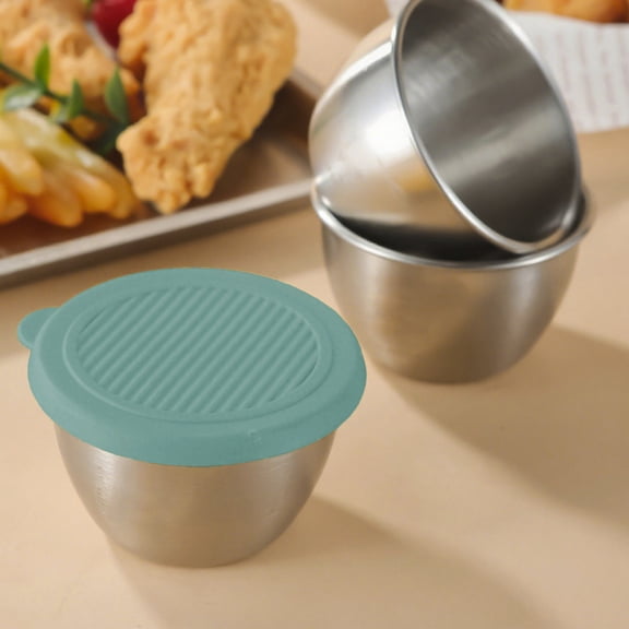 HomeKingdee 80ml Stainless Steel Sauce Containers with Leakproof Silicone Lids (4 Colors) - 2.36x2.36x1.42in Reusable Condiment Containers for Lunch Box, Picnics, Travel