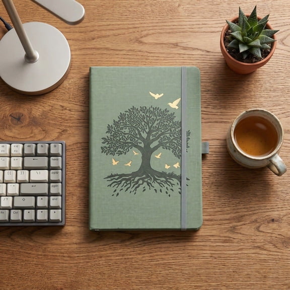 HomeKingdee A5 Hardcover Tree Bird Embossed Notebook With Elastic Closure - Elegant Lined Journal Notepad Portable Writing Diary For Office School Business Daily Planning
