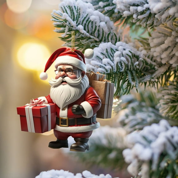 HomeKingdee Acrylic Santa Claus Hanging Ornaments - Flat Christmas Tree Pendant with Engraved Santa Design for Indoor Outdoor Holiday Home Decoration