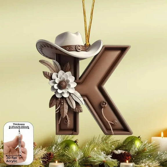 HomeKingdee Alphabet Acrylic Christmas Ornaments - 3 Inch Christmas Tree Pendants with Santa Hat Decorations, Personalized DIY Xmas Tree Hanging Decor for Home Office School Party Decor