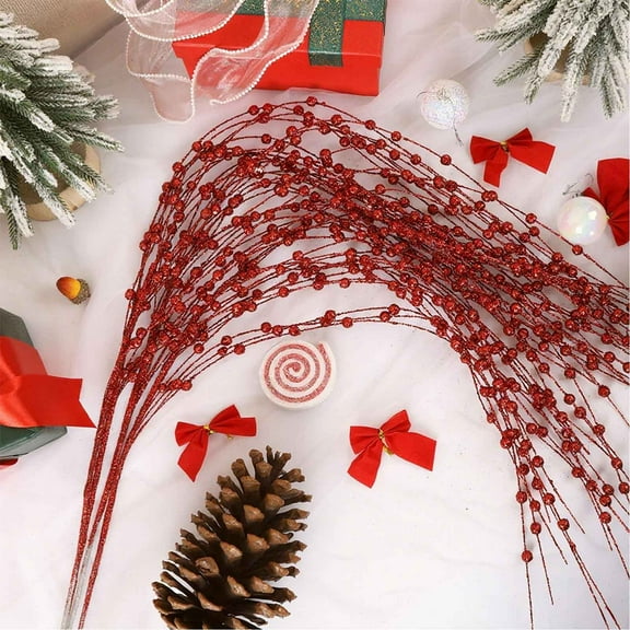 HomeKingdee Artificial Glitter Berry Stems Fake Decorative Glitter Picks for Thanksgiving Day Christmas Tree Vase DIY Wreath Crafts Decor